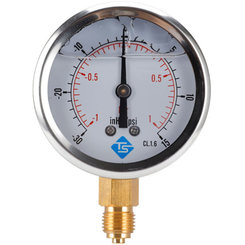 foto del prodotto manometro, 30 60 inhg psi, 1 4 bar, supporto inferiore 1 4 npt, manometro dell aria, manometro dell acqua, manometro idraulico, manometro