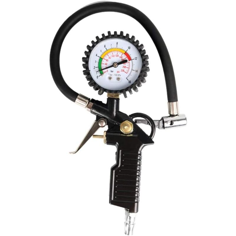 foto del prodotto manometro meccanico per la pressione dei pneumatici max 220 psi con tubo di gomma per pneumatici di automobili sollbry