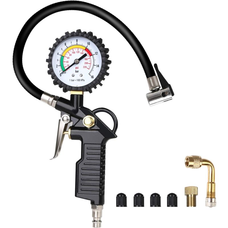 foto del prodotto manometro per pneumatici crediri, manometro digitale per pneumatici, manometro per pistola gonfiatrice per pneumatici con 4 cappucci valvola 