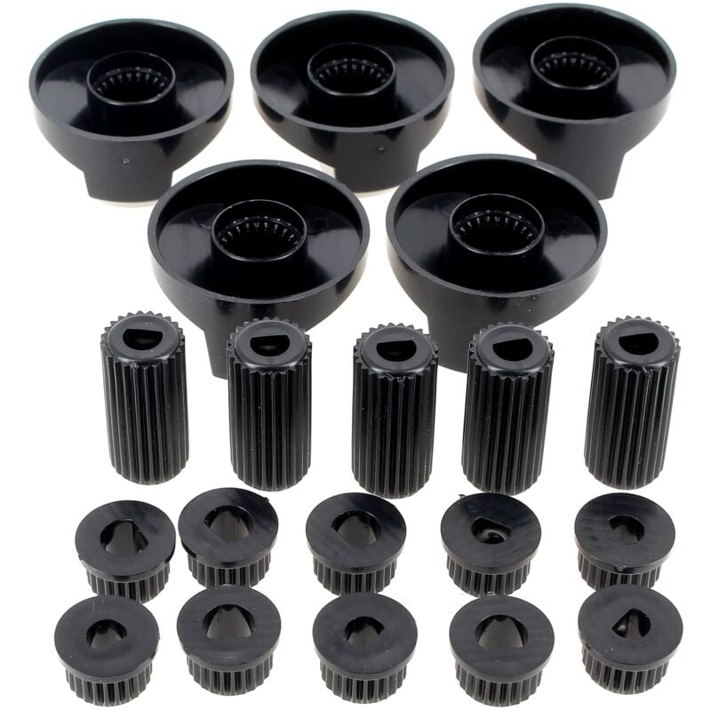 foto del prodotto manopola universale nera, multiasse, set di 5 per vari fornelli