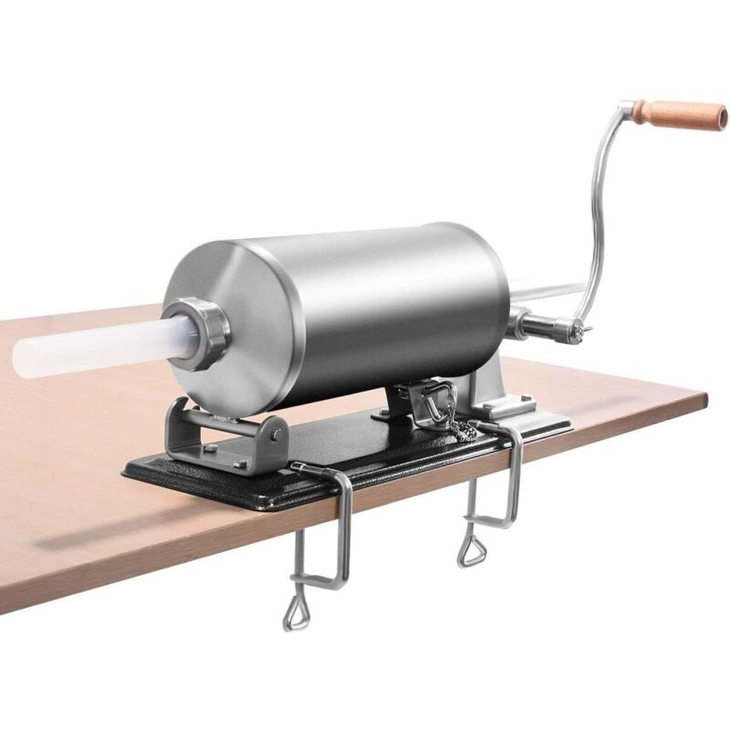 foto del prodotto manuale per salsicce, 3 l, in acciaio inox, per salsicce, tritacarne e salsicce con 4 tubi di riempimento, tubi di riempimento per salsicce fatte in