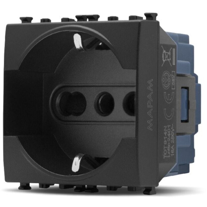 foto del prodotto mapam frutti elettrici compatibili con supporti vimar ark nero interruttore presa pulsante schuko deviatore presa schuko