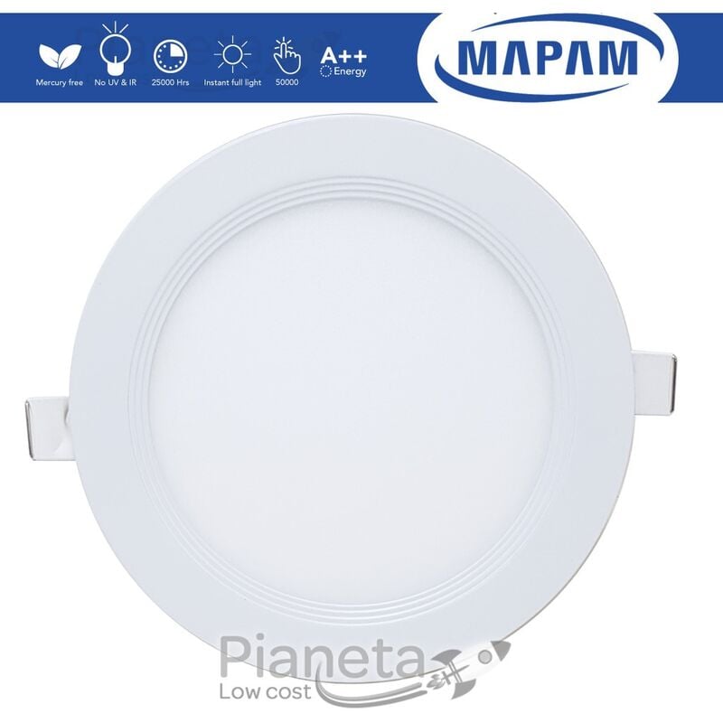 foto del prodotto mapam pannello led rotondo 6 12 18w da incasso lampada faretto tondo da soffitto slim luce calda naturale luce calda 12