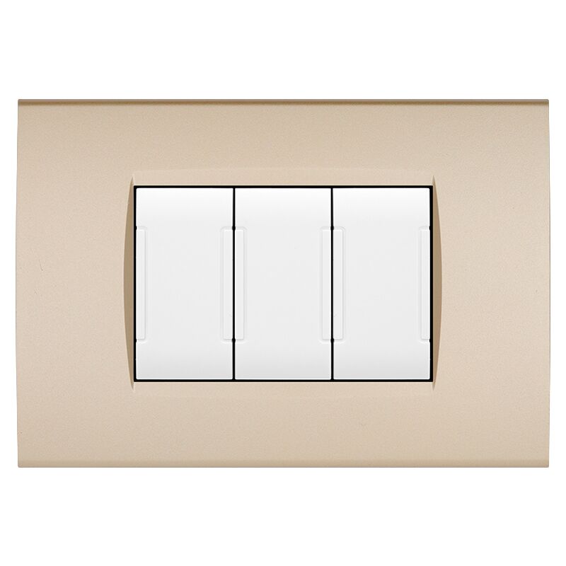 foto del prodotto mapam placche compatibili con bticino living light placca 3 4 7 moduli vari colori per supporti ln4703 e n4703 st05 3 posti oro satinato
