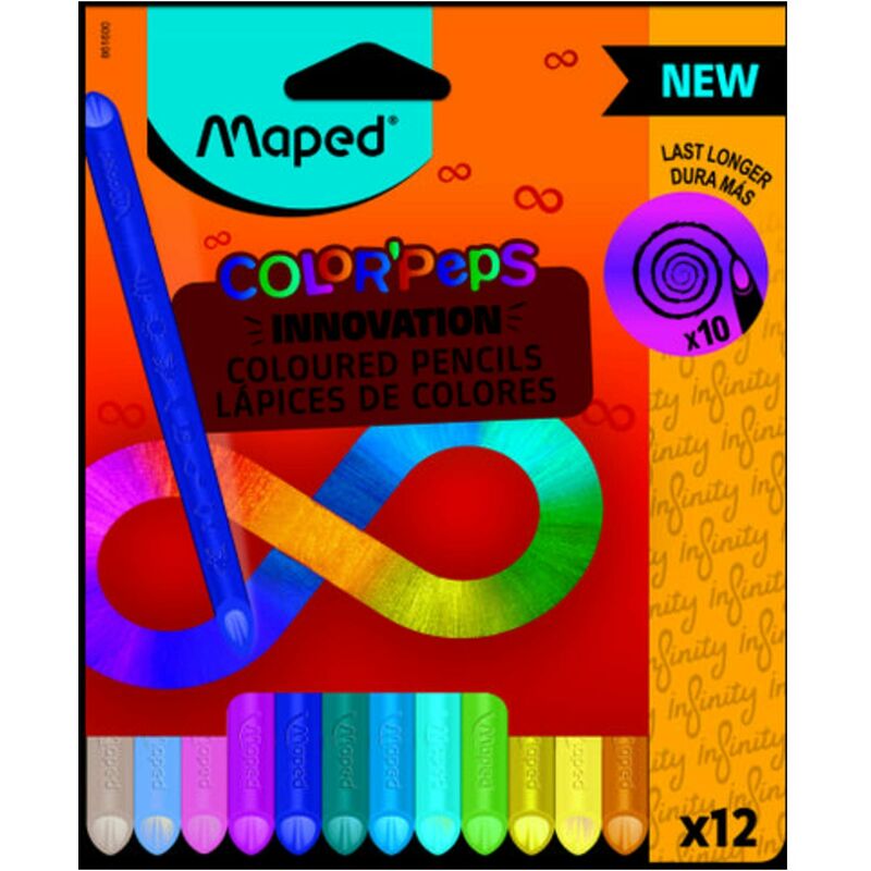 foto del prodotto maped infinity matite in grafite, 12 colori, non temperate