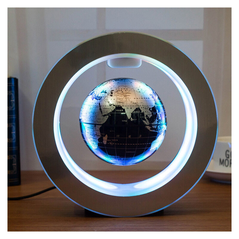foto del prodotto mappa del mondo rotonda led maglev galleggiante luce antigravit magia multipla magia nero argento, 10,5 cm