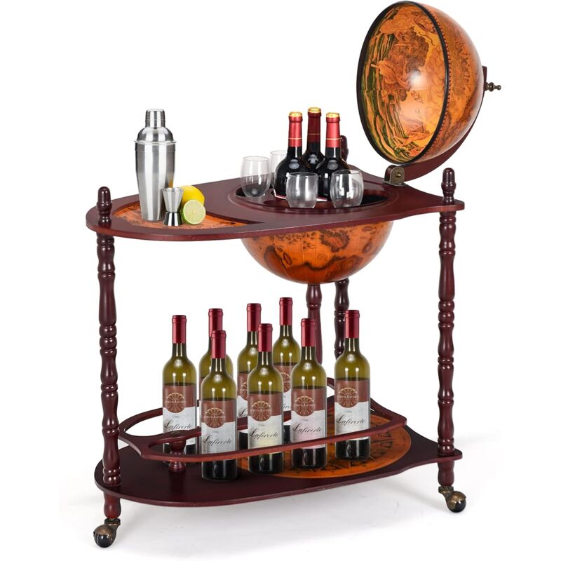 foto del prodotto mappamondo bar con ruote mobili porta liquori minibar portabottiglie, 88 x 70 x 45 cm costway
