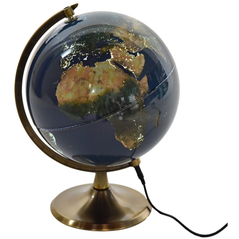 foto del prodotto mappamondo di notte con base in metallo e con luce led per decorazione interno - 22 x 29 cm