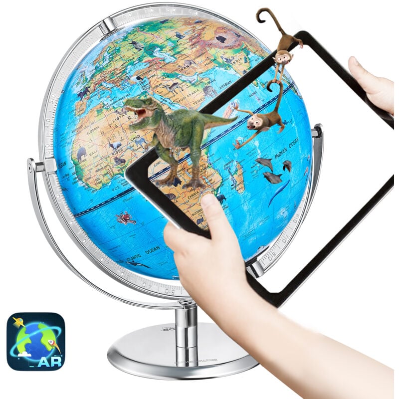 foto del prodotto mappamondo educativo per bambini, mappamondo ar interattivo con app ar golden globe, illuminazione notturna a led girevole, regali giocattolo stem