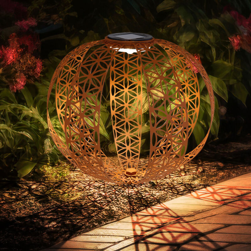 foto del prodotto mappamondo solare ruggine cerca per esterno luce solare ruggine giardino lampada solare orientale a globo, con effetto luce e picco a terra, 1x led