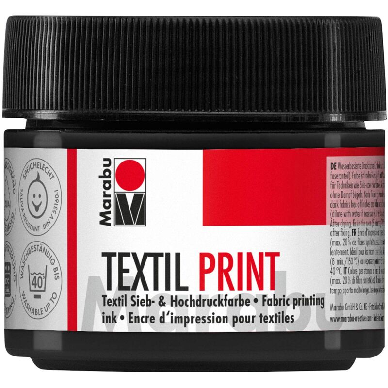 foto del prodotto marabu 17030050974 stampa in tessuto, 100 ml, colore nero a base d acqua, inodore e resistente alla luce, per tessuti chiari e scuri