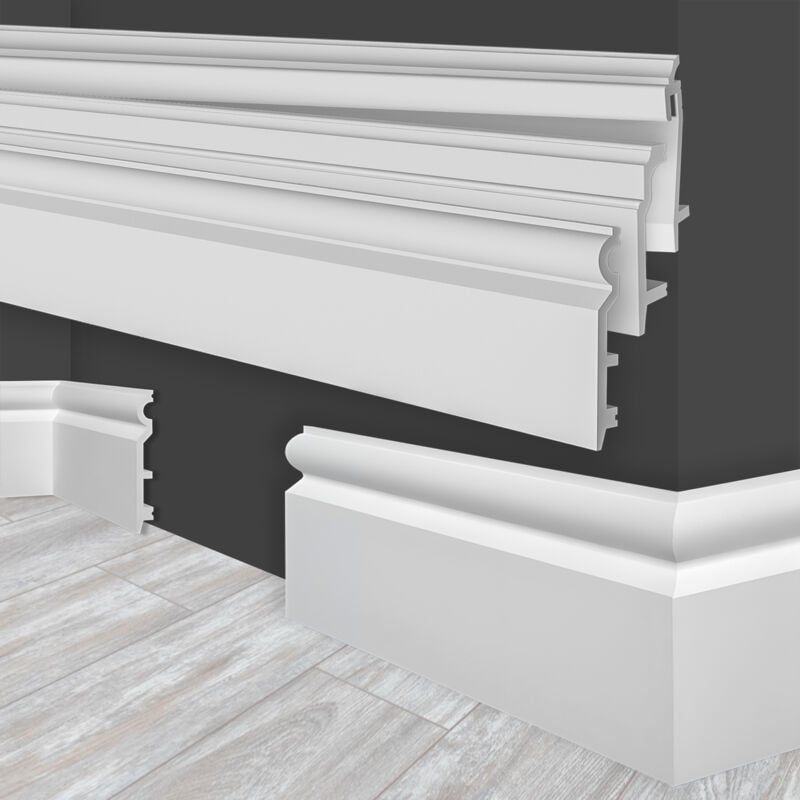 foto del prodotto marbet design battiscopa hdps in plastica bianca listelli per pavimenti plastico listelli luminosi illuminazione indiretta a led musterst ck de ,