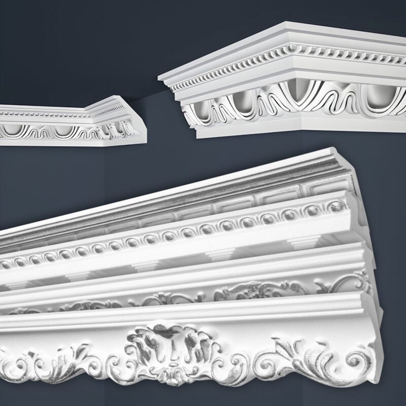 foto del prodotto marbet design modanature in stucco argento, eps styropor form fitting, pacchetti economici marbet series b b 24 argento 70x90mm, 2 metri 1
