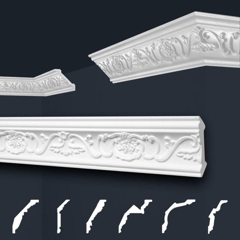 foto del prodotto marbet design modanature in stucco bianche, eps styropor form fitting, pacchetti economici marbet series b b 06 53x53mm, 2 metri 1 modanatura