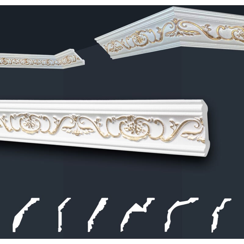foto del prodotto marbet design modanature in stucco oro, eps styropor form fitting, pacchetti economici marbet series b b 06 oro 53x53mm, 2 metri 1 modanatura