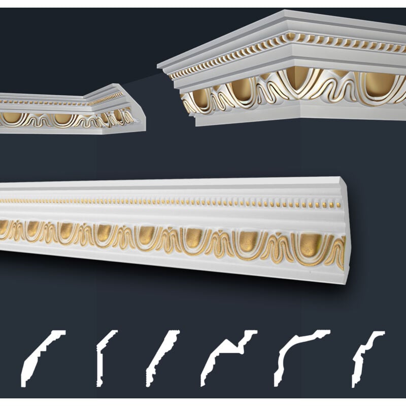 foto del prodotto marbet design modanature in stucco oro, eps styropor form fitting, pacchetti economici marbet series b b 24 oro 70x90mm, 2 metri 1 modanatura