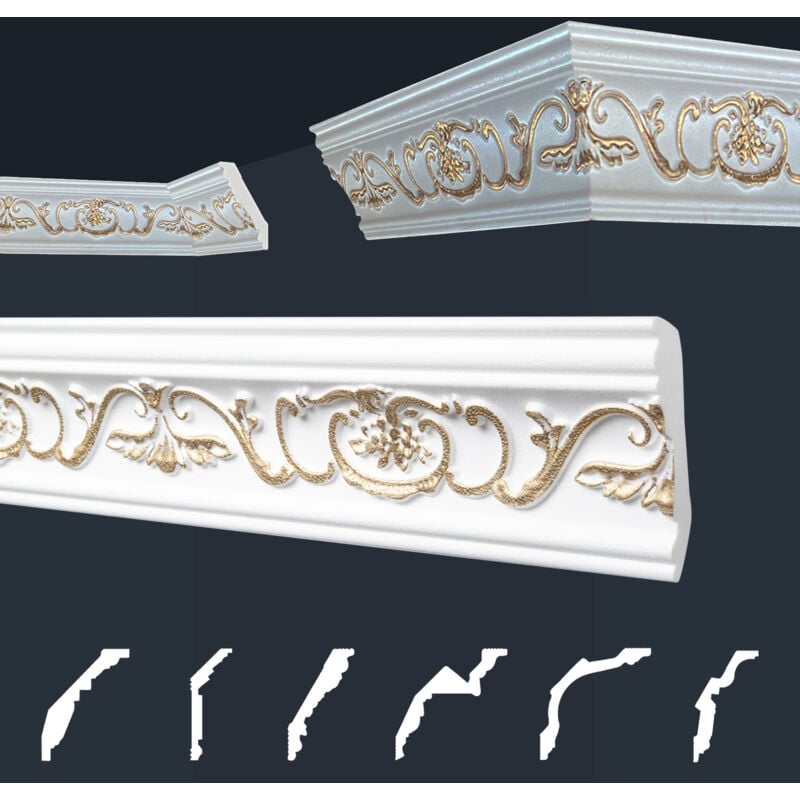 foto del prodotto marbet design modanature in stucco oro, eps styropor form fitting, pacchetti economici marbet series b b 26 oro 53x88mm, 20 metri 10 strisce