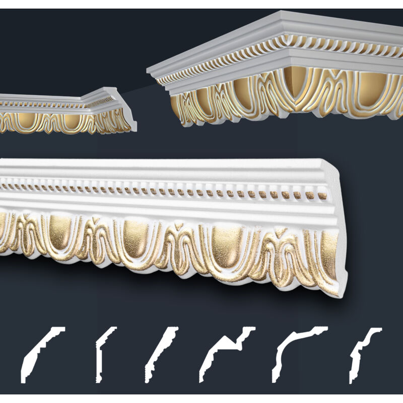 foto del prodotto marbet design modanature in stucco oro, eps styropor form fitting, pacchetti economici marbet series b b 34 oro 70x90mm, 2 metri 1 modanatura