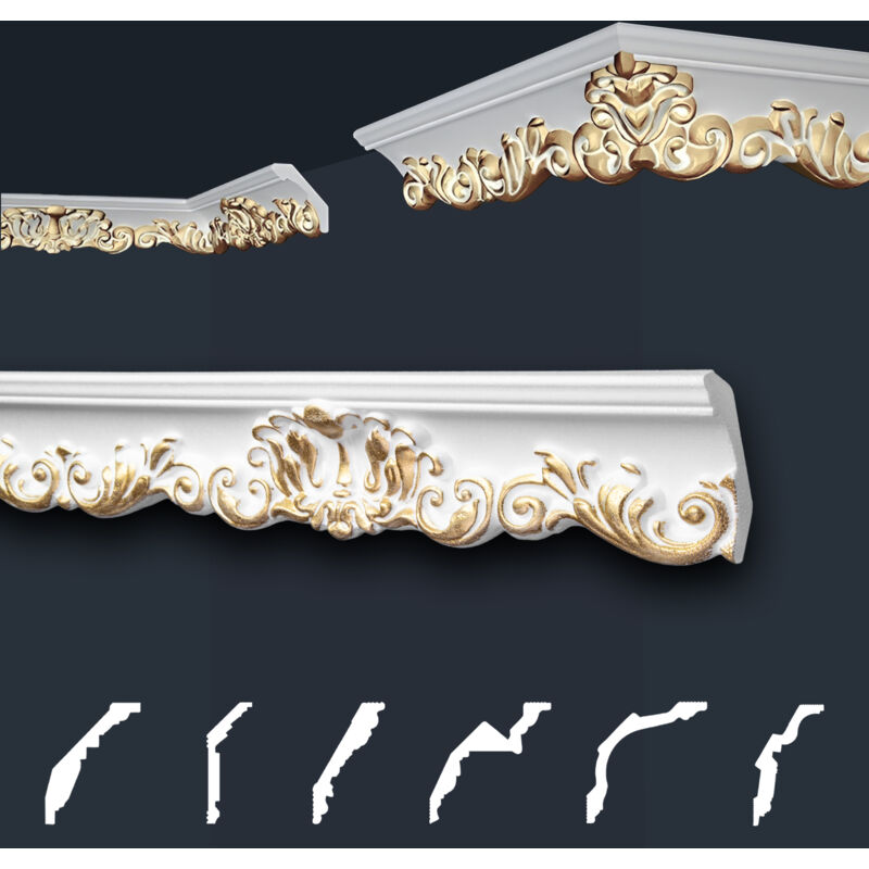 foto del prodotto marbet design modanature in stucco oro, eps styropor form fitting, pacchetti economici marbet series b b 35 oro 52x63mm, 2 metri 1 modanatura