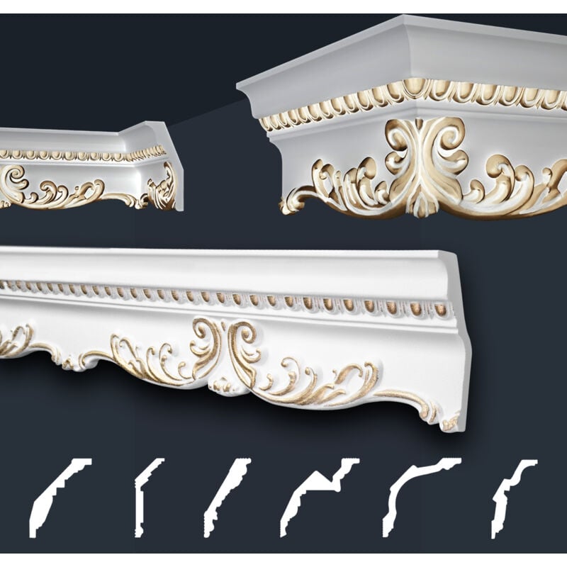 foto del prodotto marbet design modanature in stucco oro, eps styropor form fitting, pacchetti economici marbet series b b 36 oro 58x135 mm, 2 metri 1 modanatura