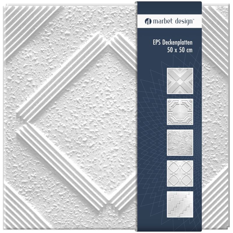 foto del prodotto marbet design piastrelle per soffitto in polistirolo eps bianco 50x50cm confezione economica: 10 m² / 40 pannelli, chicago - con sovrapposizione
