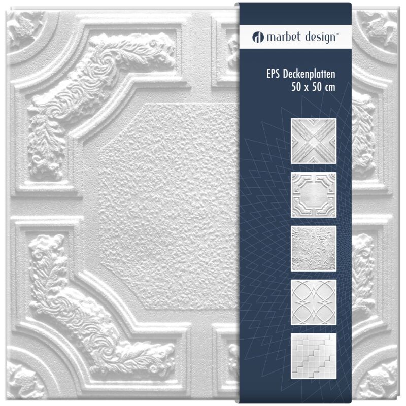 foto del prodotto marbet design piastrelle per soffitto in polistirolo eps bianco 50x50cm confezione economica caracas con sovrapposizione, 2 m 8 pannelli