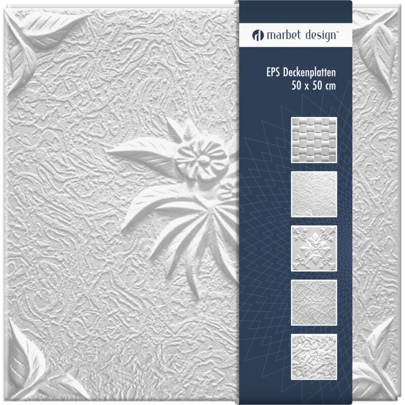foto del prodotto marbet design piastrelle per soffitto polistirolo eps 6 decori diversi 50x50cm confezione economica natura con sovrapposizione, 2 m 8 pannelli