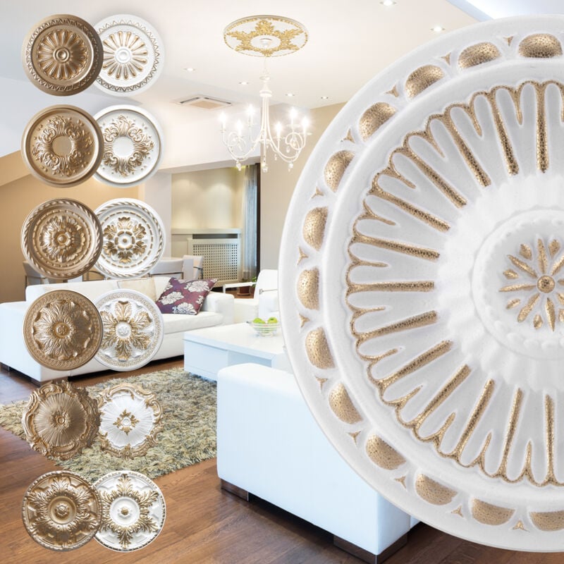 foto del prodotto marbet design rosone in polistirolo decorazione interna, stucco per soffitti eps oro r 16 28 cm, oro