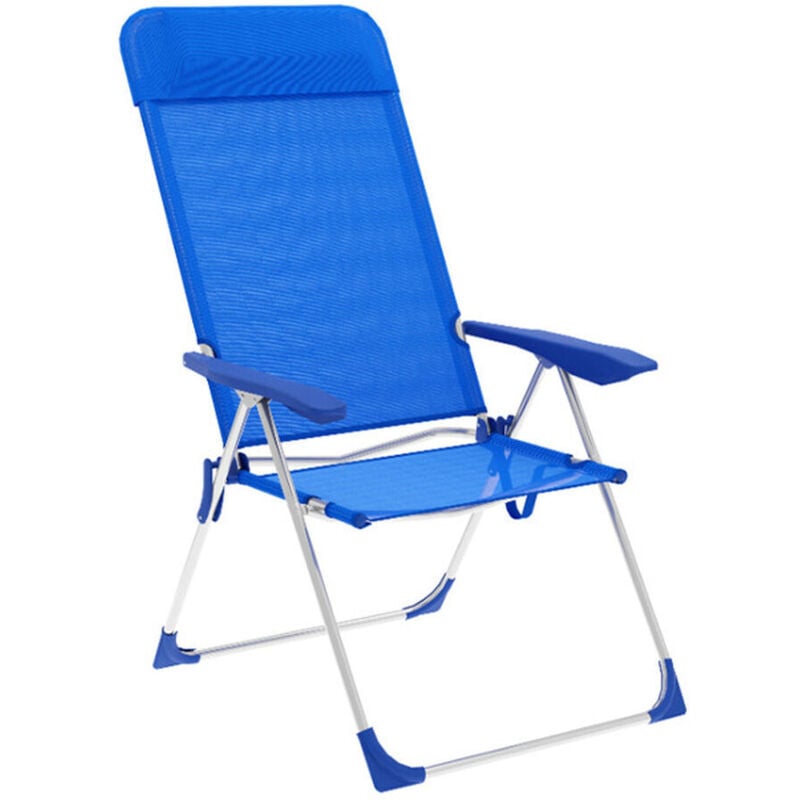 foto del prodotto marbueno sedia pieghevole 5 posizioni alluminio con cuscino blu spiaggia e piscina 69x58x109 cm 10249