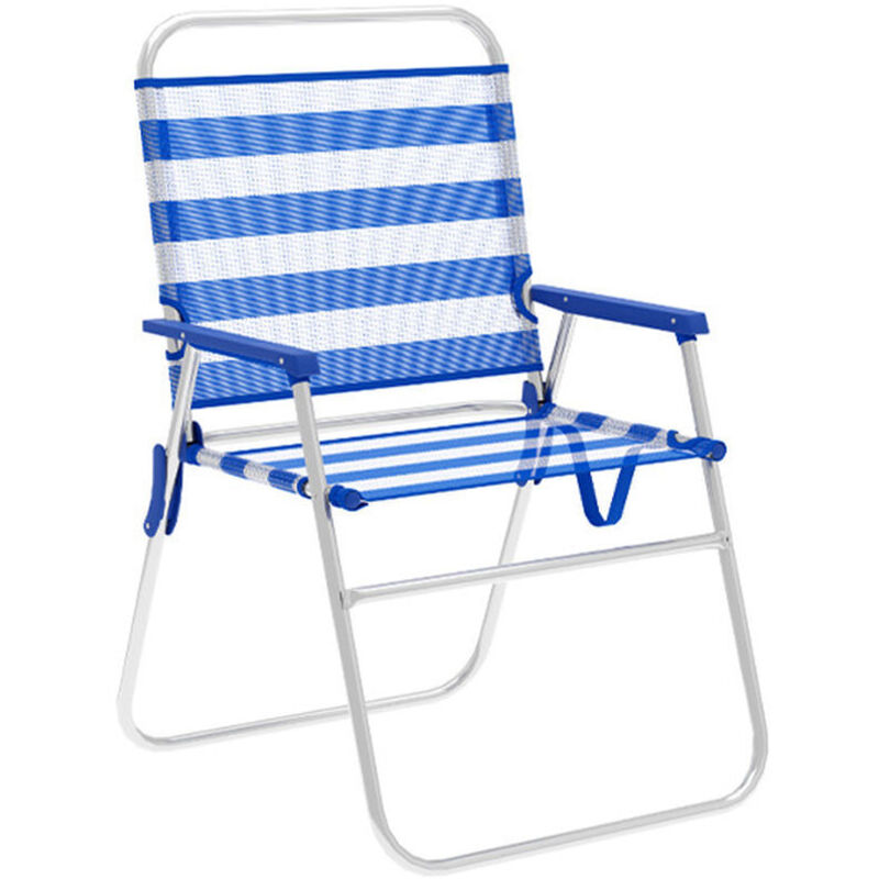 foto del prodotto marbueno sedia pieghevole alluminio righe blu e bianco spiaggia e piscina 52x56x80 cm 10313