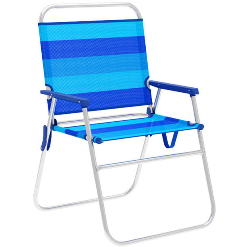 foto del prodotto marbueno sedia pieghevole in alluminio con cuscino a righe blu per spiaggia e piscina 52x56x80 cm 10244
