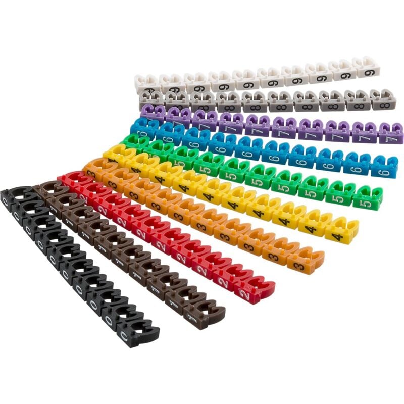 foto del prodotto marcatori a clip per cavi cifre 0 9, per cavi con un diametro massimo di 3,8 5,9 mm, anelli di marcatura colorati pezzi 10x 10 per