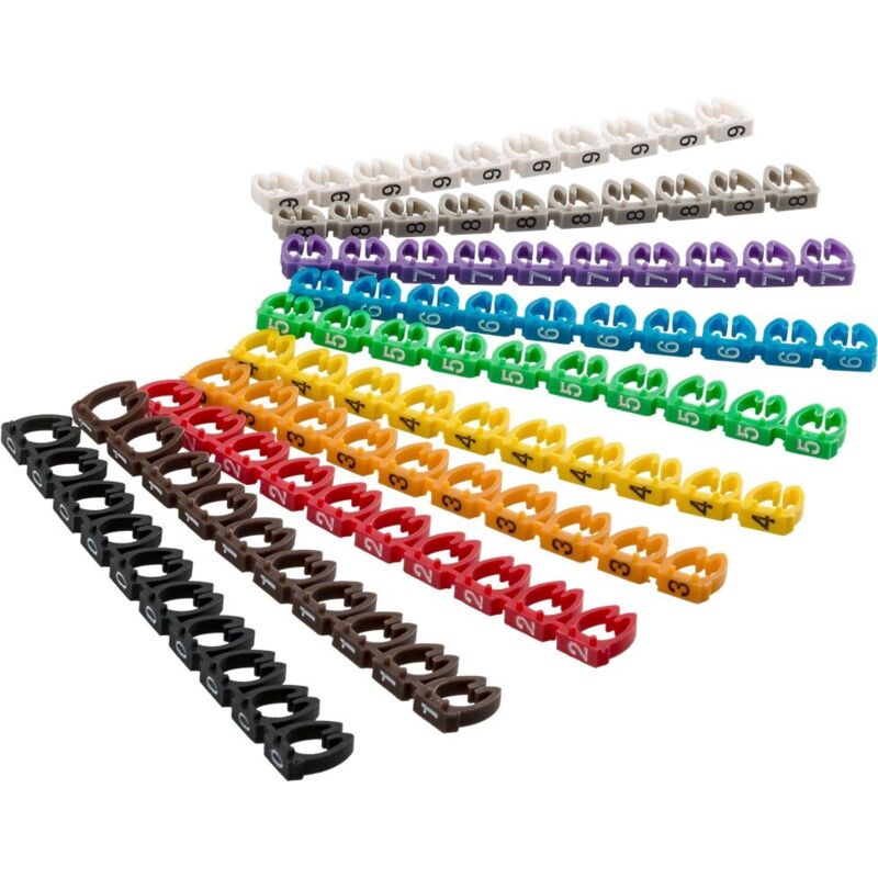 foto del prodotto marcatori a clip per cavi cifre 0 9 , per cavi con un diametro massimo di 5,6 7,4 mm, anelli di marcatura colorati pezzi 10x 10 per
