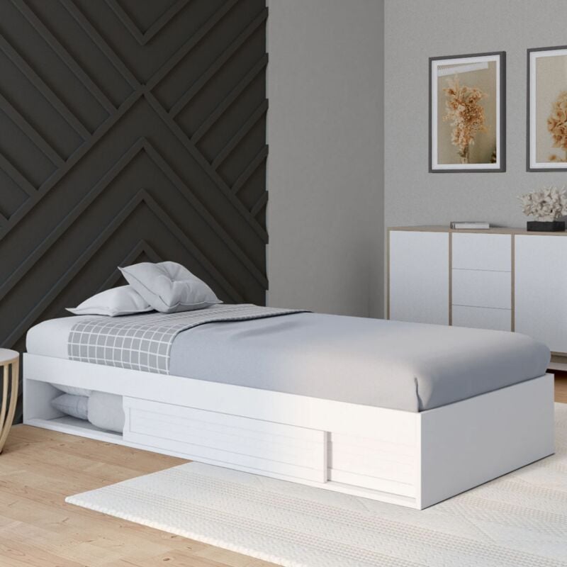 foto del prodotto marco de cama individual salem con almacenaje y somier 90 x 190 cm blanco