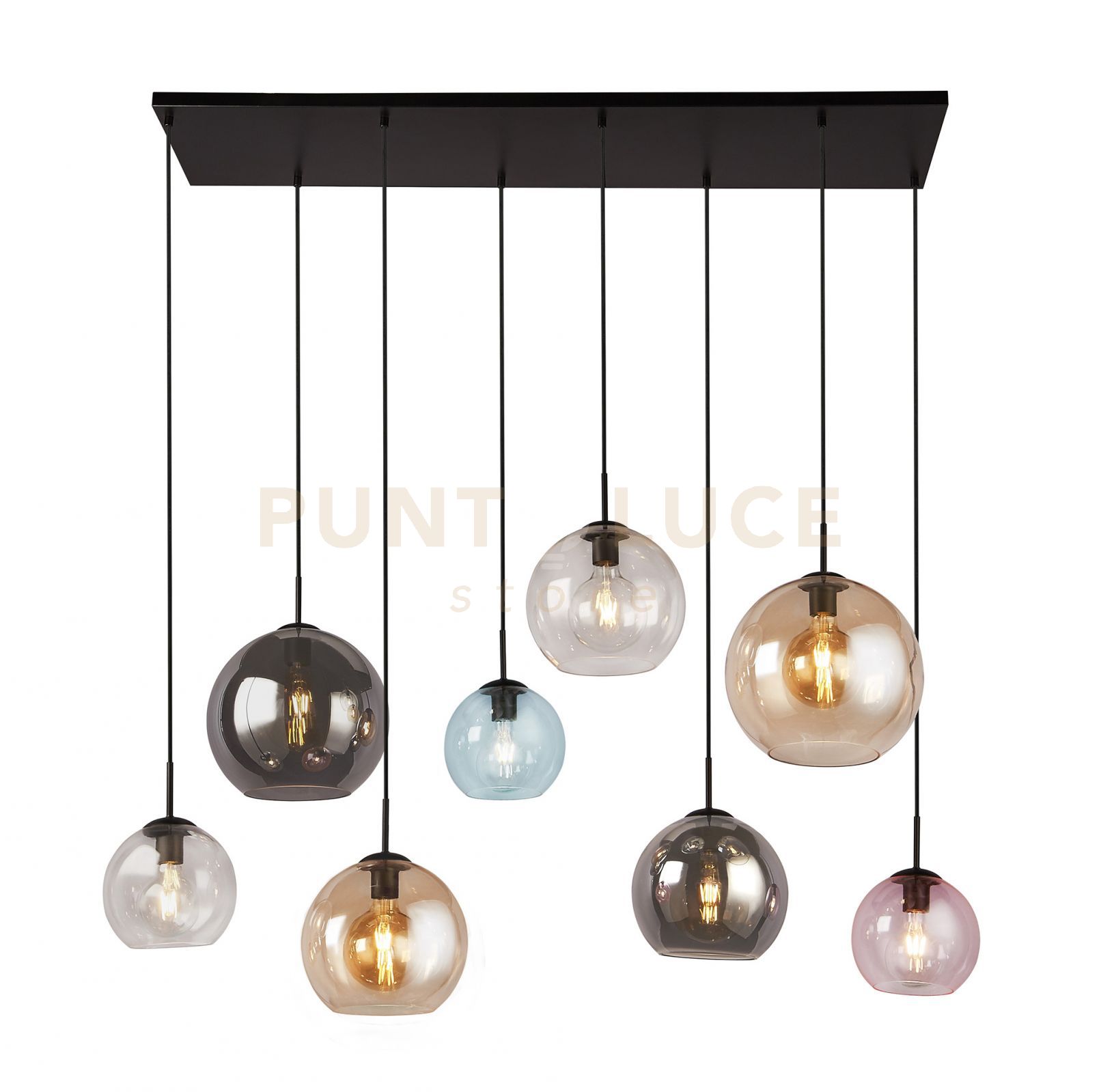 foto del prodotto mardi gras ii 8lt pendant metallo nero opaco e vetro colorato