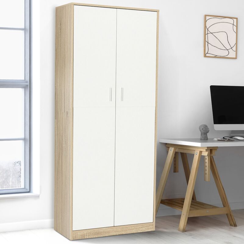 foto del prodotto maria armadio multifunzionale da 190 cm in legno e bianco per ufficio 2 ante 4 ripiani