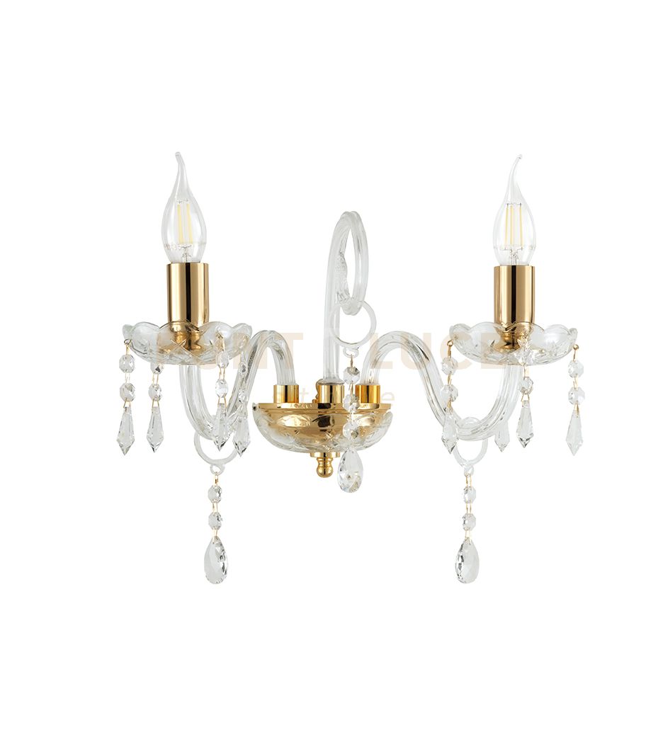 foto del prodotto maria teresa applique mt/2 l6 pastorsle 2 luci cristallo e oro attacco e14 l.32cm