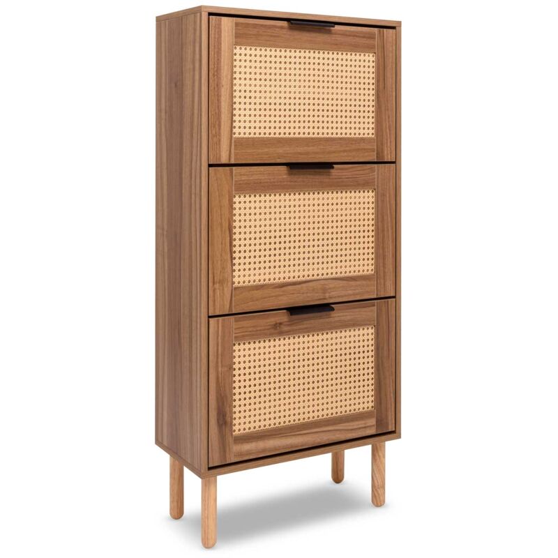 foto del prodotto mariachi scarpiera a 3 ripiani in legno con inserti in rattan