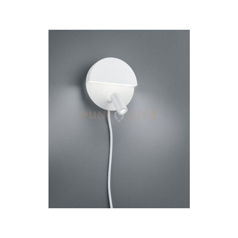 foto del prodotto mario applique tonda led 2,3w 200lm 6w 600lm, 3000k doppia emissione con faretto orientabile bianco opaco con interruttore e doppia accensione d.