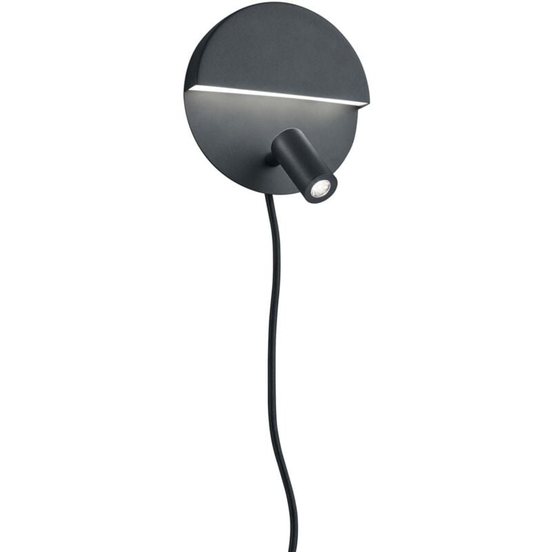 foto del prodotto mario applique tonda led doppia emissione con faretto orientabile nero opaco con interruttore e doppia accensione d. 16cm