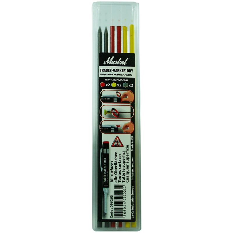 foto del prodotto markal 96263 trades marker dry set con 6 mine assortite 2 grafite, 2 rosse, 2 gialle , confezione da 12, colori grigio, rosso, giallo