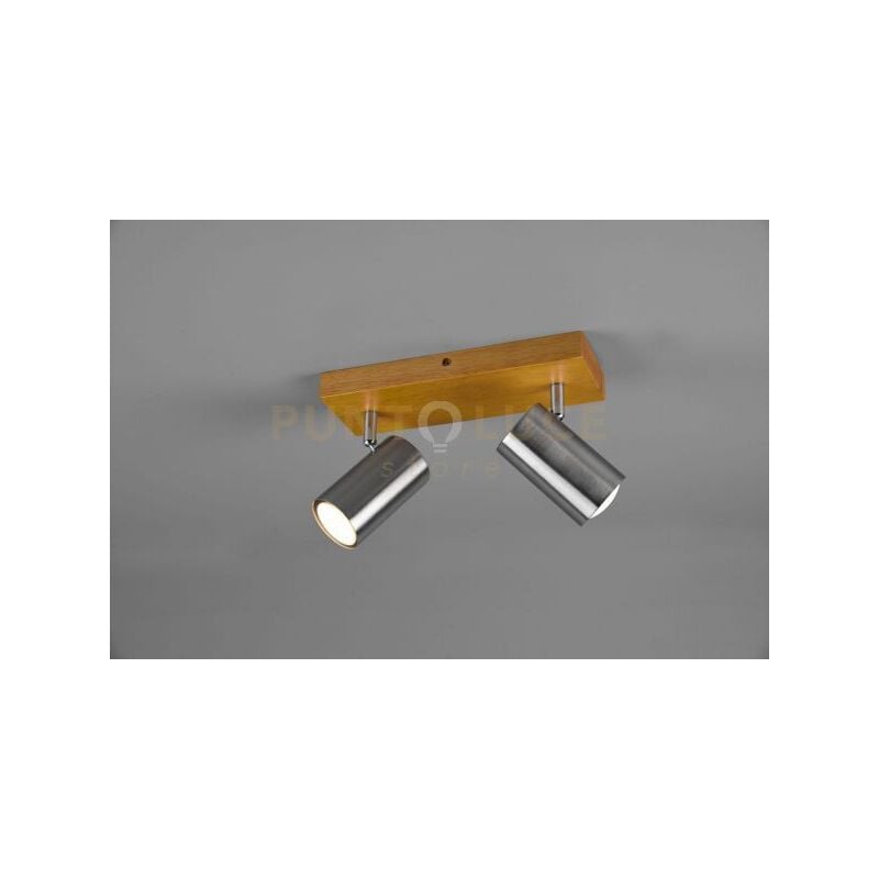 foto del prodotto marley barra 2 spots cilindri acciaio base legno naturale l. 26cm 2 luci attacco gu10