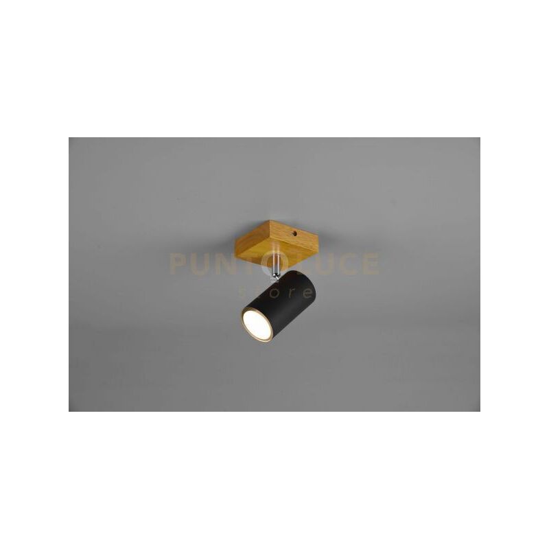 foto del prodotto marley base spot cilindro nero base legno naturale h. 16cm 1 luce attacco gu10