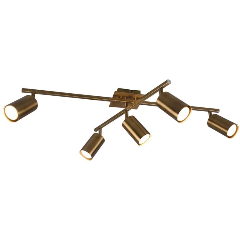 foto del prodotto marley plafoniera 2 barre orientabili 5 spots cilindro metallo ottone anticato l. 77,5cm