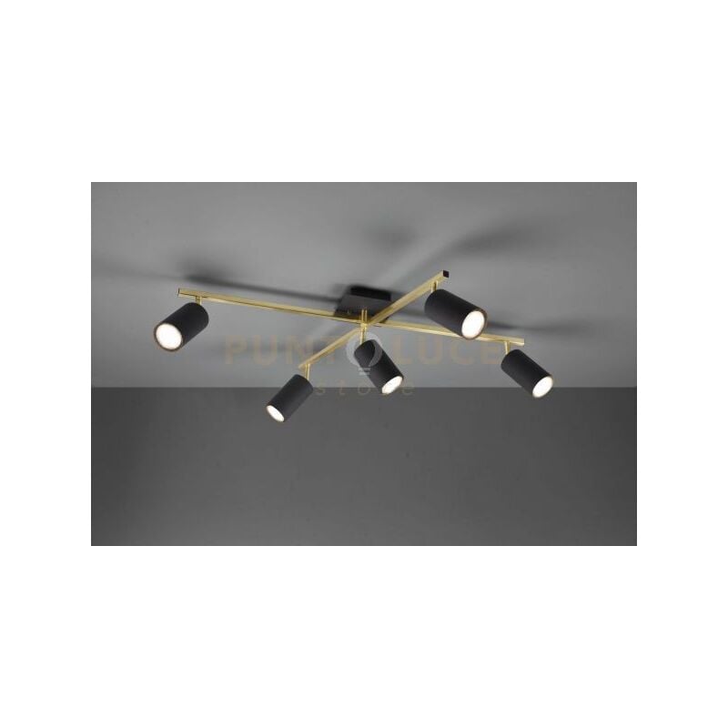 foto del prodotto marley plafoniera 2 barre orientabili oro con 5 spots cilindri nero l.77,4cm 5 luci attacco gu10