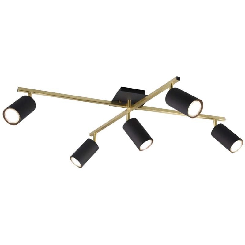 foto del prodotto marley plafoniera 2 barre orientabili oro con 5 spots cilindri nero l.77,5cm