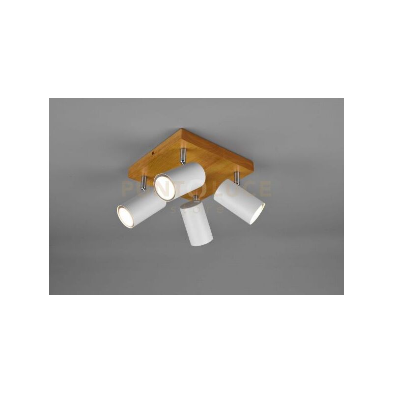 foto del prodotto marley plafoniera 4 spots cil. bianchi base legno naturale l. 22cm attacco gu10