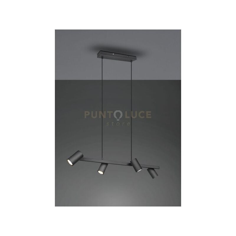 foto del prodotto marley sospensione rettangolare nero opaco con barra 4 cilindri l. 80cm 4 luci attacco gu10