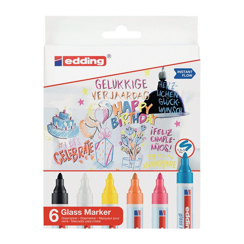 foto del prodotto marqueur pour verre 95 noir blanc jaune orange rose bleu clair largeur de trait 1,5 3mm pointe ronde