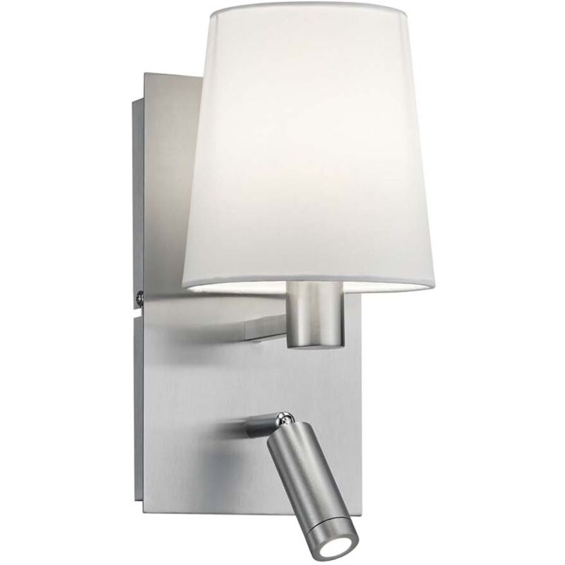foto del prodotto marriot applique led acciaio satinato con doppia emissione paralume bianco e faretto led osram orientabile con doppio interruttore e doppia
